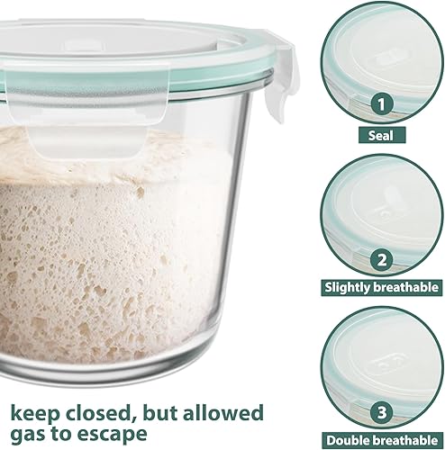 Miniatura 10 de Juego de 8 recipientes de avena con tapas, 3 tazas de vidrio para almacenar alimentos, resistentes al calor, sin BPA, con pestañas de bloqueo