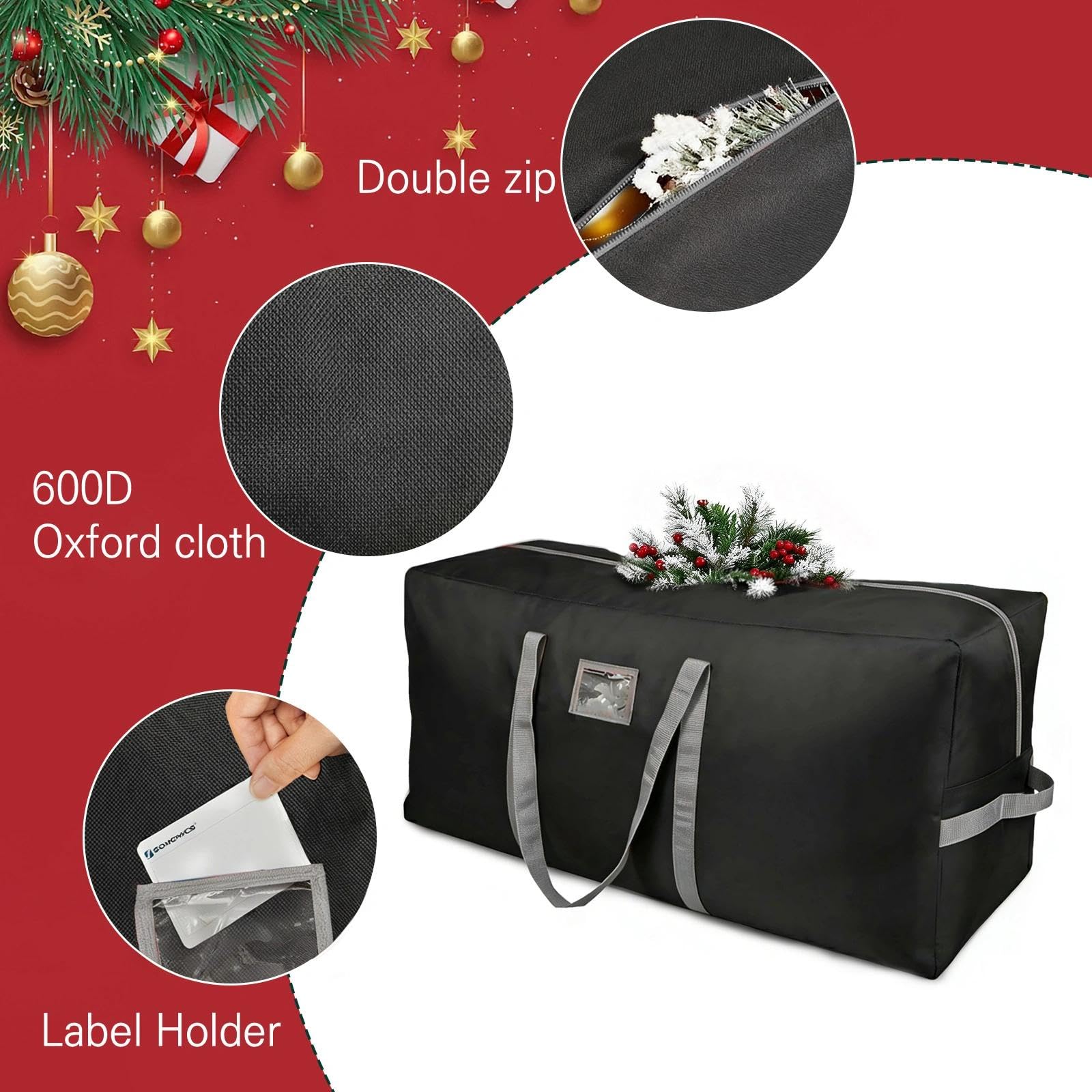 ACTOYS Borsa per Albero di Natale, Borsa Portaoggetti per Albero di Natale Impermeabile, Custodia Albero di Natale, Borsa Porta Albero di Natale 210 cm, Contenitori Addobbi (Nero:120x38x50cm)