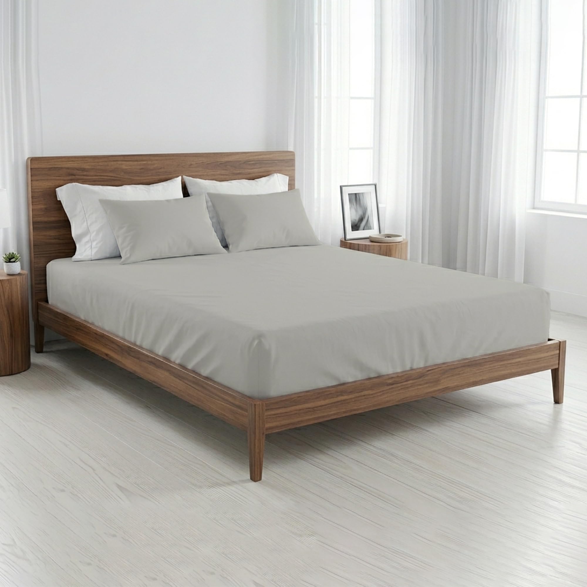 Bloombedding Natural 100% Egyptian Cotton 400Tc Single Fitted Sheet, 25Cm Deep Pocket