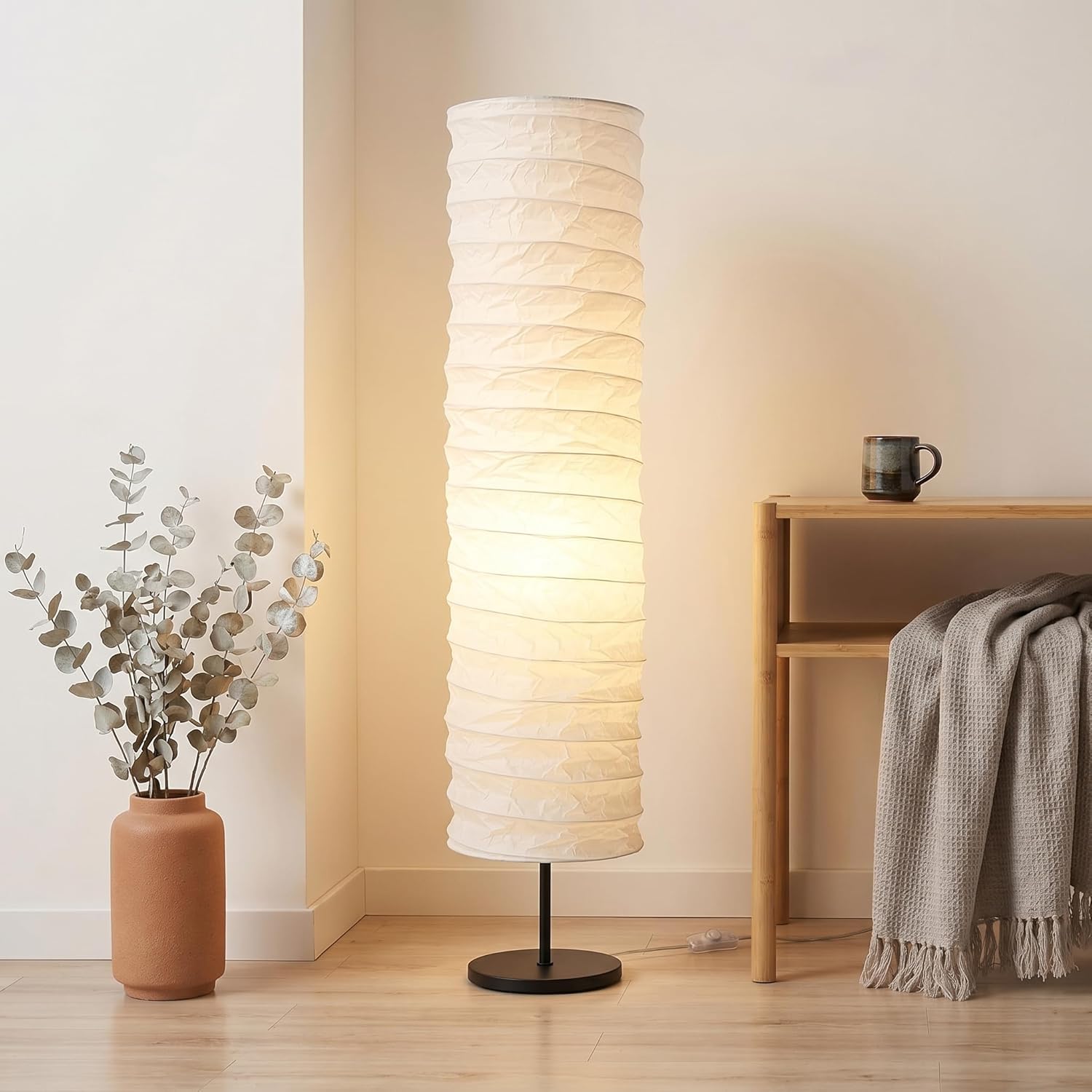 TOYANDONA Paper Floor Lamp Shade: Standing Lamp Shades Hanging Rice Paper Lampshade Replacement Foldable, 37 X 8. 7 in Floor Light Cover Making Light Soft Ambient for Home, Bedroom Lighting Accessory
