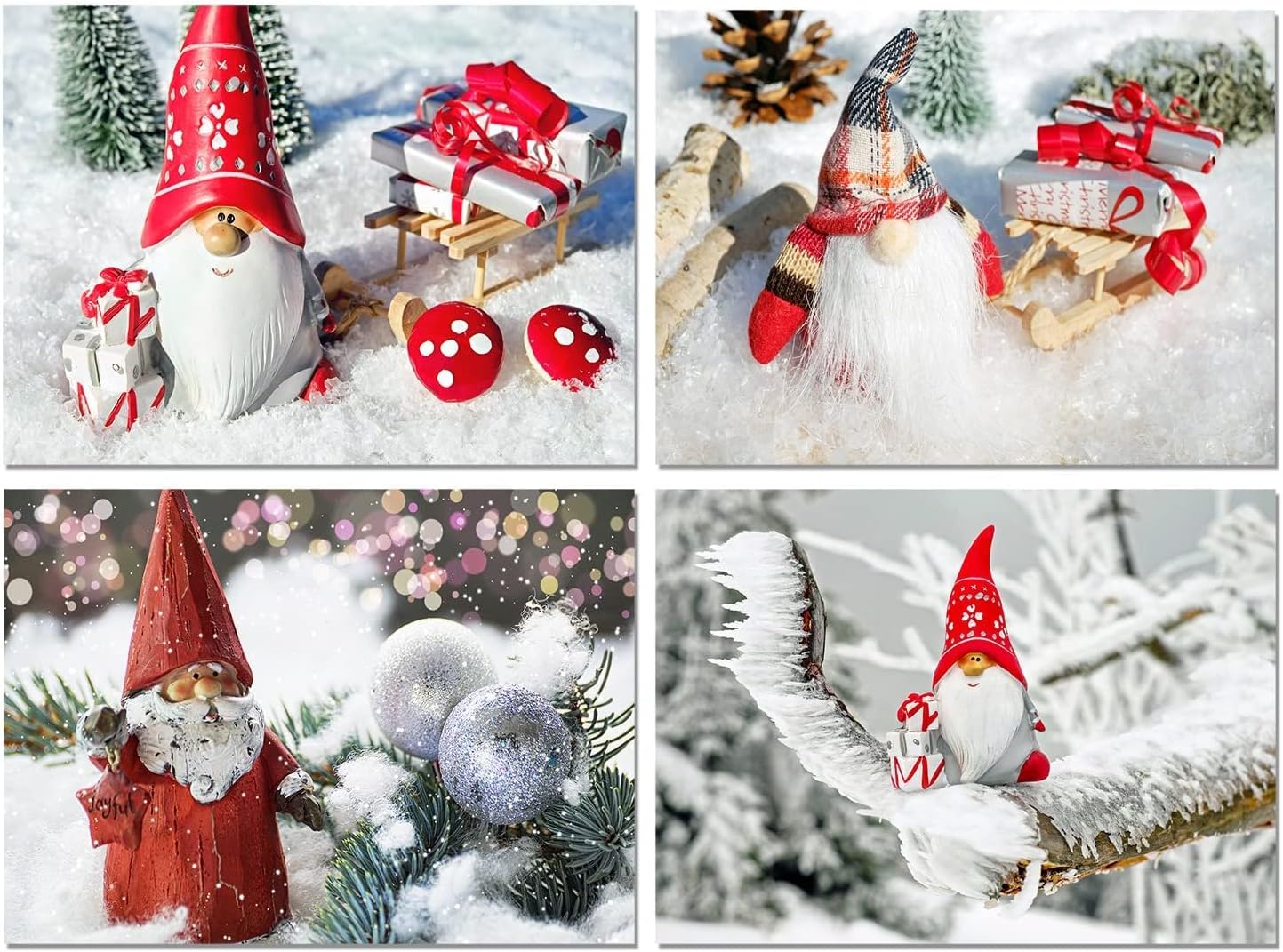Christmas Gnomes Cards 12 Count - Blank Inside with Envelopes - A2 Size (5.5”x4.25”) - Happy Holidays, Winter Events, and More