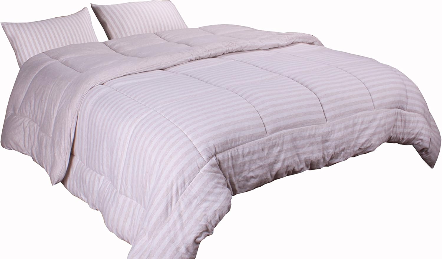 Review Product Newpoint Luxury Natural 100-Percent Jersey Cotton Washable Woven Stripe Comforter Mini Set, Twin, Melange Taupe