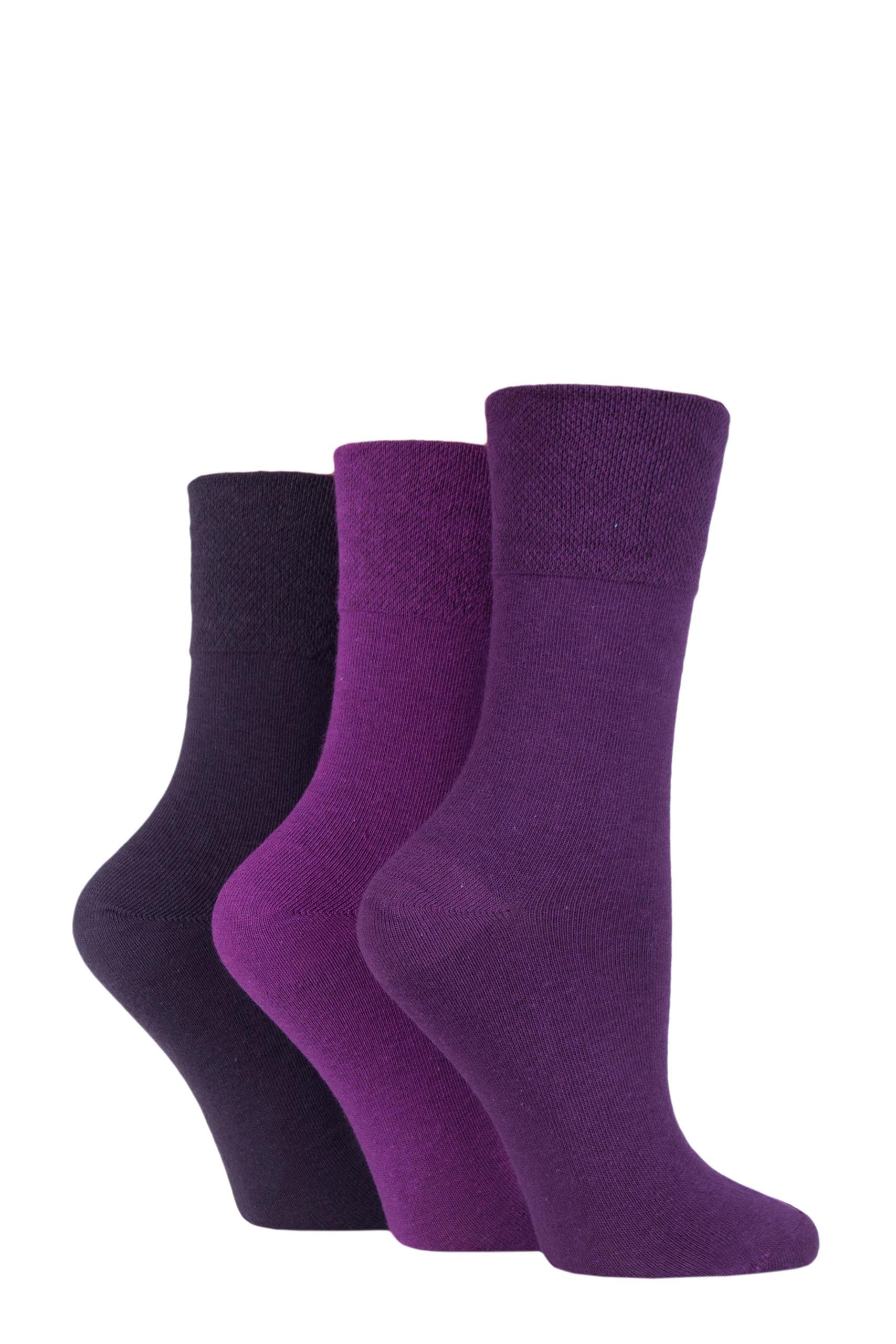 Iomi Women's Purple Mix Sockshop Footnurse ’ Gentle Grip Diabetic Socks Plain Seamless Socks With Wide Fit Cuffs For Comfort Size 4-8 3 Pairs (As8, Numeric, Numeric_4, Numeric_8, Regular, Regular, )