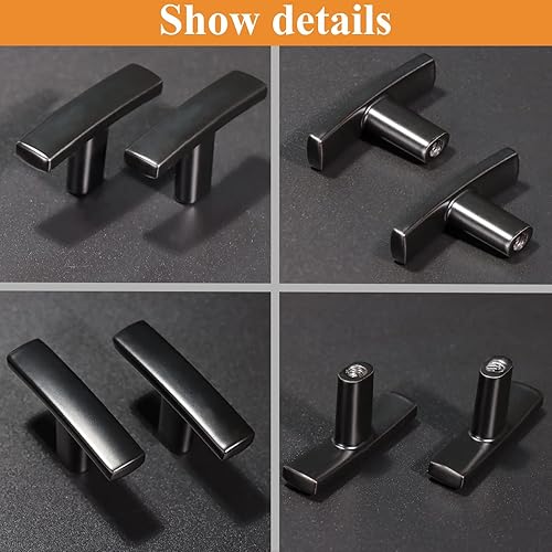 Miniatura 5 de Pomos de gabinete, paquete de 10 manijas de gabinete de un solo agujero negro mate para cocina, aleación de zinc sólida