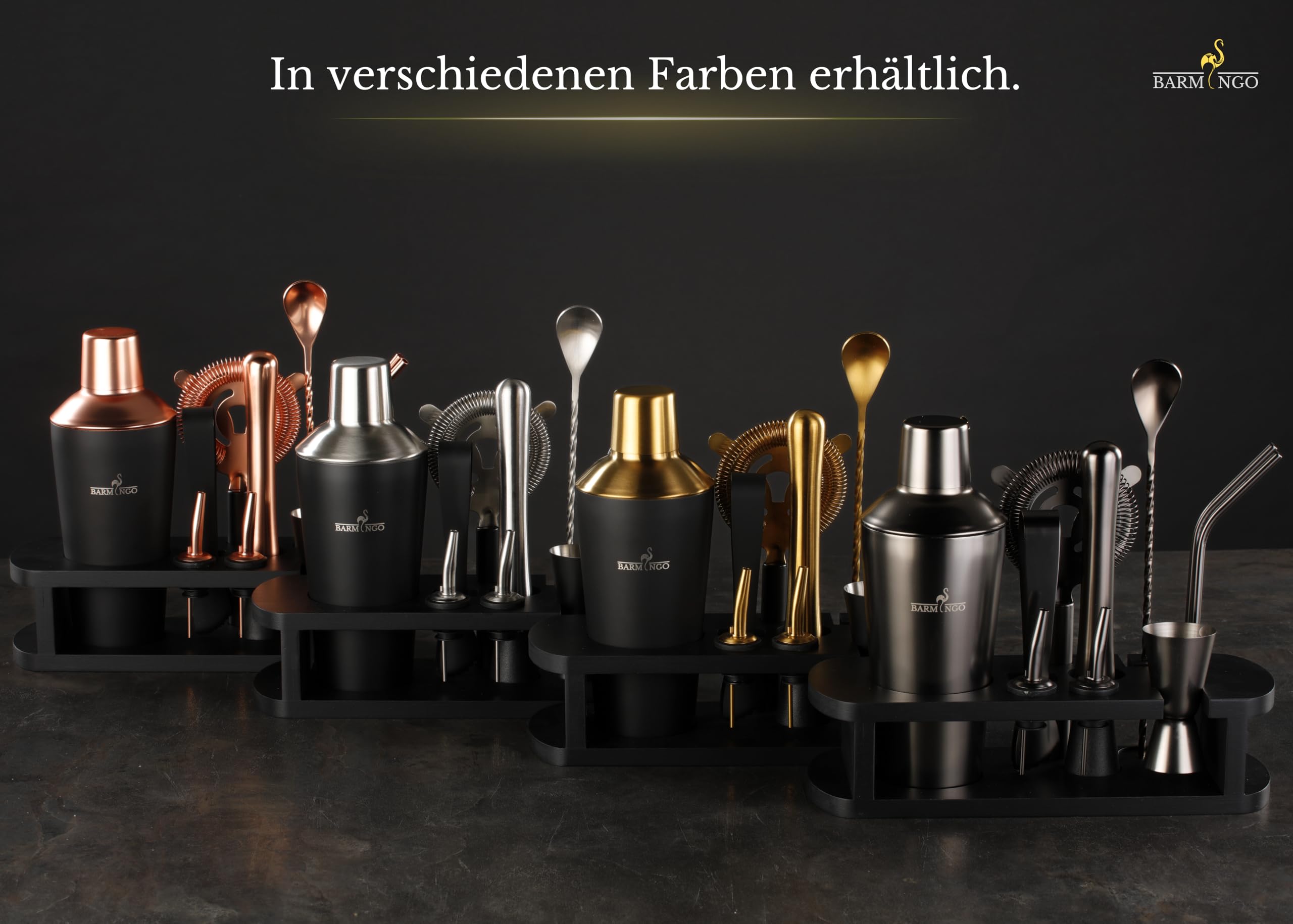 Set da cocktail in acciaio inox, 11 pezzi, 700 ml, con supporto e accessori da bar, set shaker per cocktail, set da barista, set da bar, set regalo, nero e oro rosa