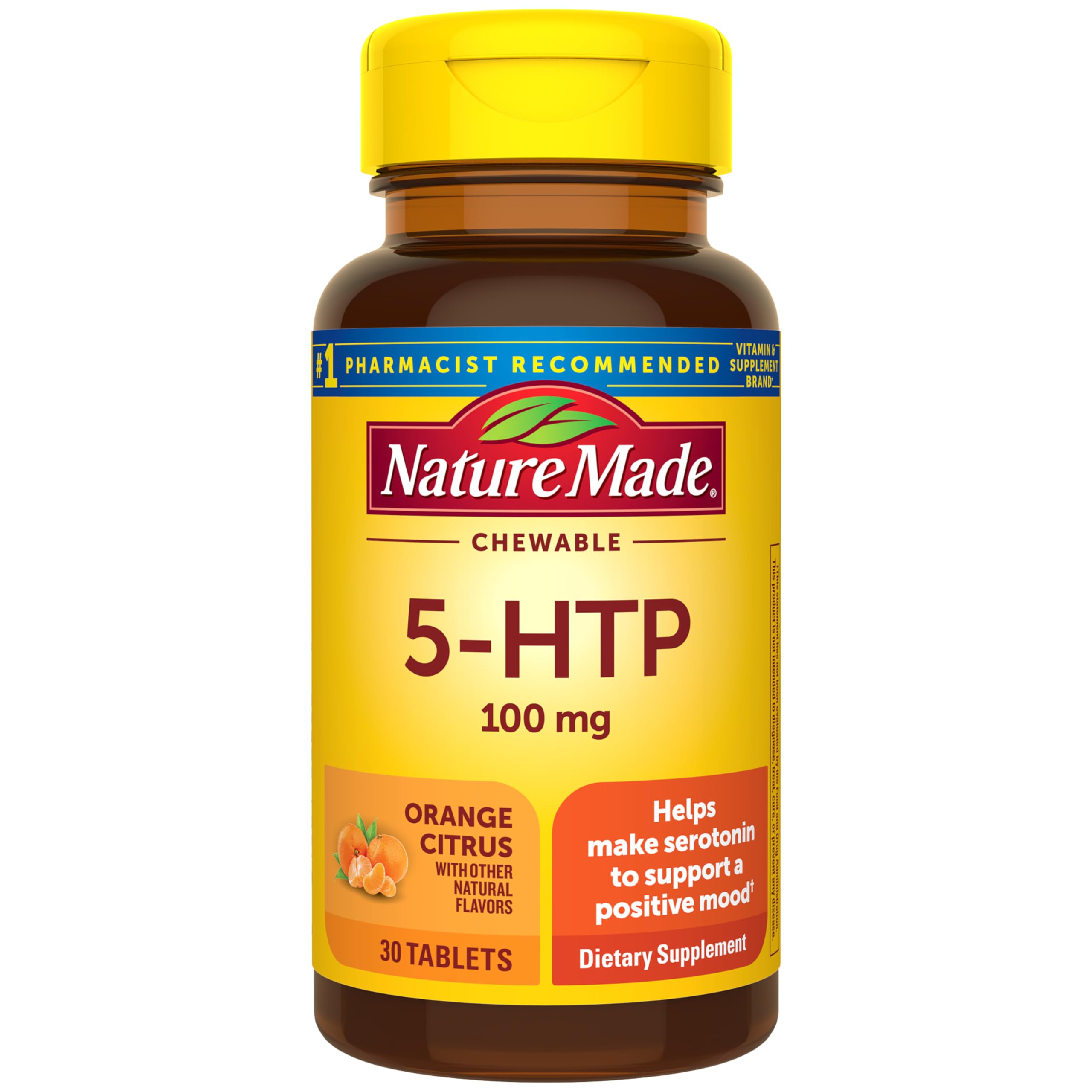 Nature Made Chewable 5HTP 100mg, 5-HTP Mood Support Supplement, 30 5 HTP Chewable Tablets, 30 Day Supply