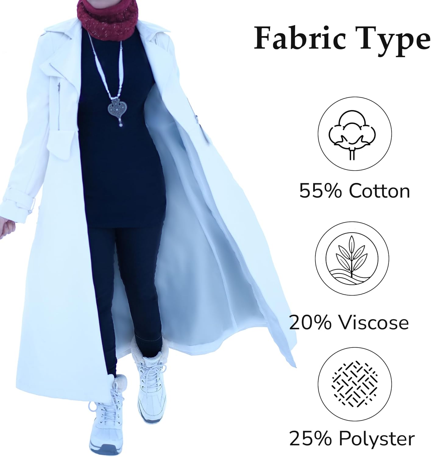 Long Premium Faux Leather Trench Coat for Women, Womens Trench Coat Long Lapel Collar & Waist-Belt