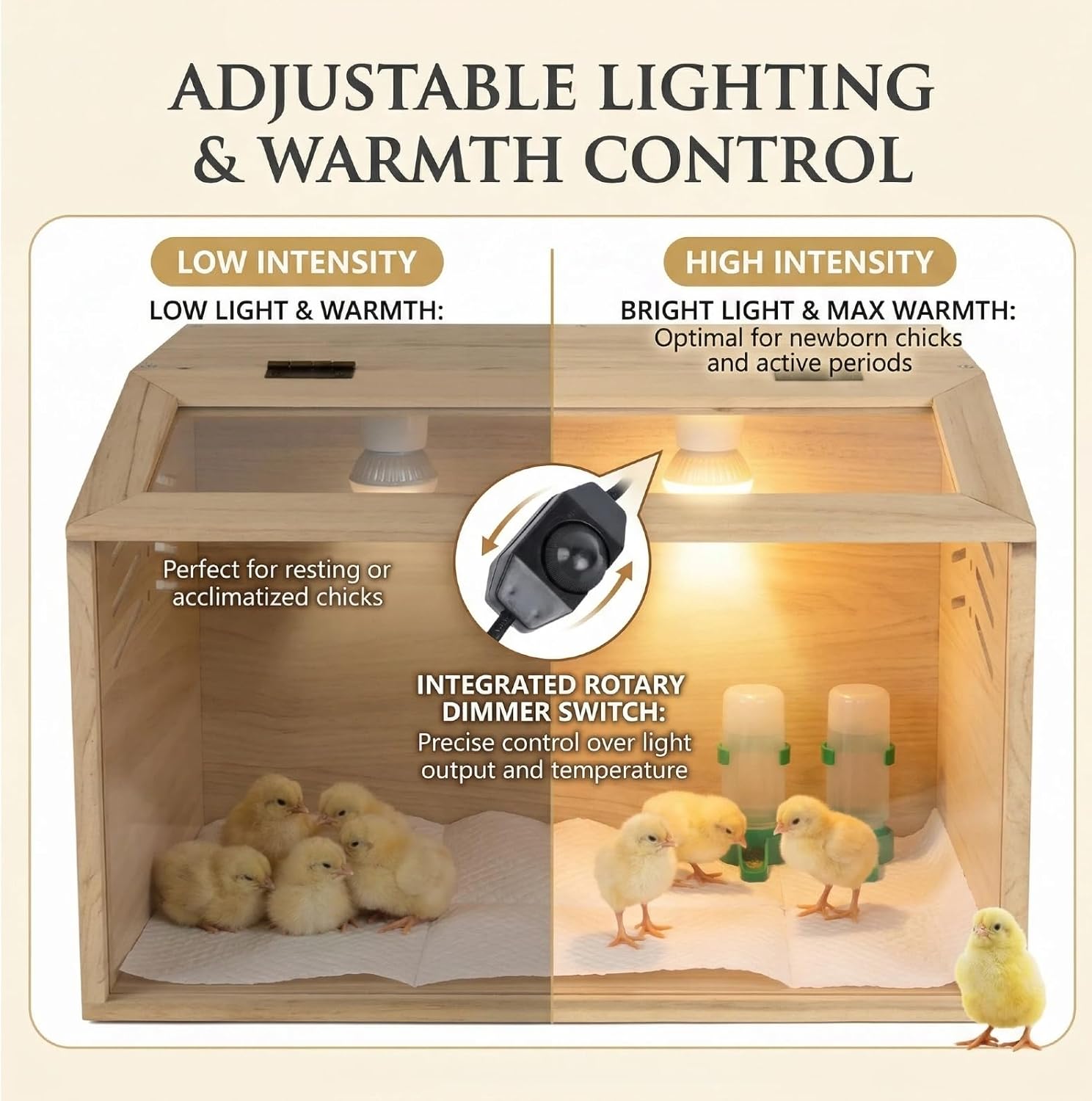 15.74 x 11.81 x 11.81” Chick Brooder Box with Heating Lamp, Poultry Brooder with Heaters, Wooden Brooder Box for Baby Chicks, Ducks, Quail and Birds