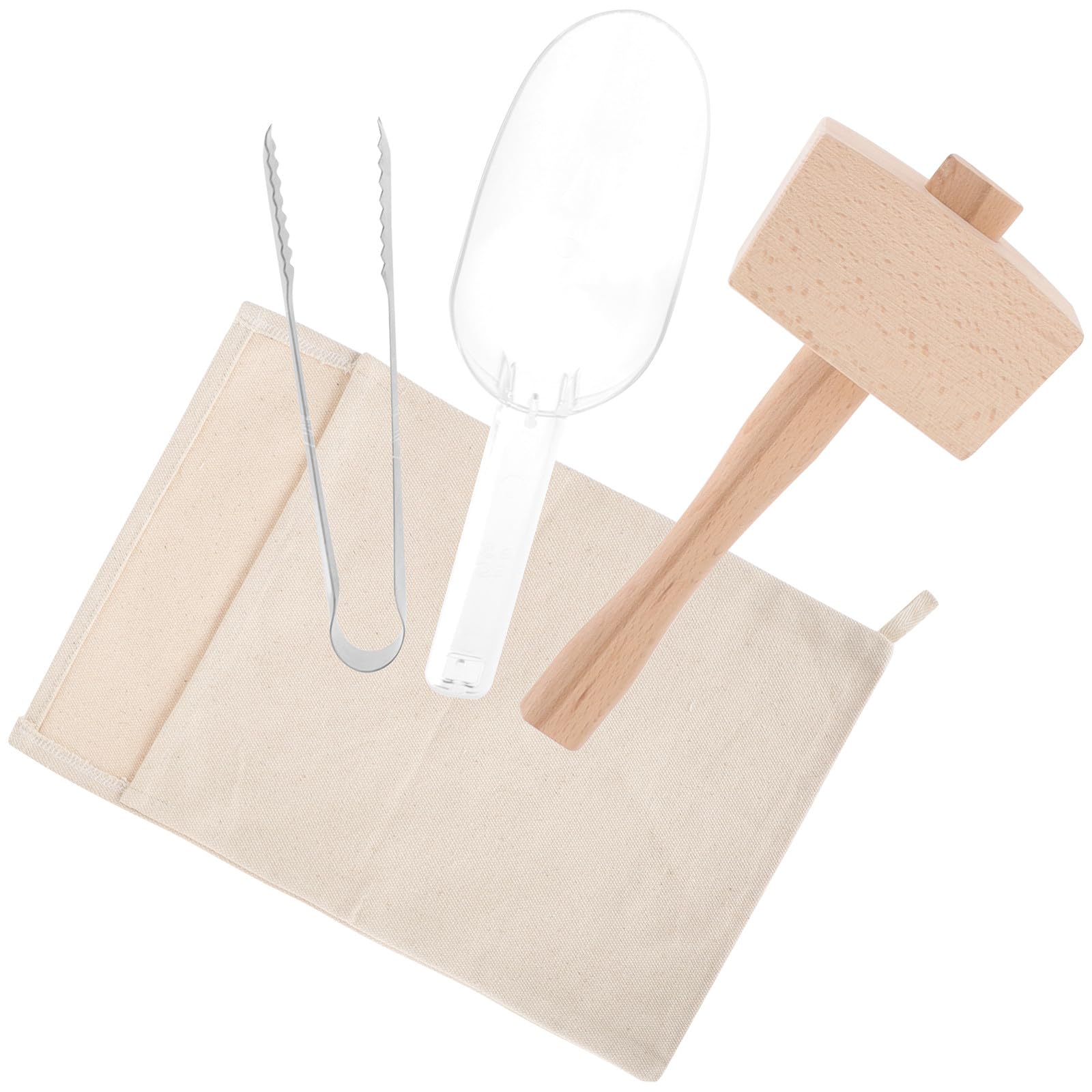 Amosfun Juego para Bar Bolsa de Hielo de Algodón, Mazo de Madera y Pala para Hielo Picado, Herramienta Práctica para Cocina, Restaurante y Coctelería, Kit Resistente y Plegable