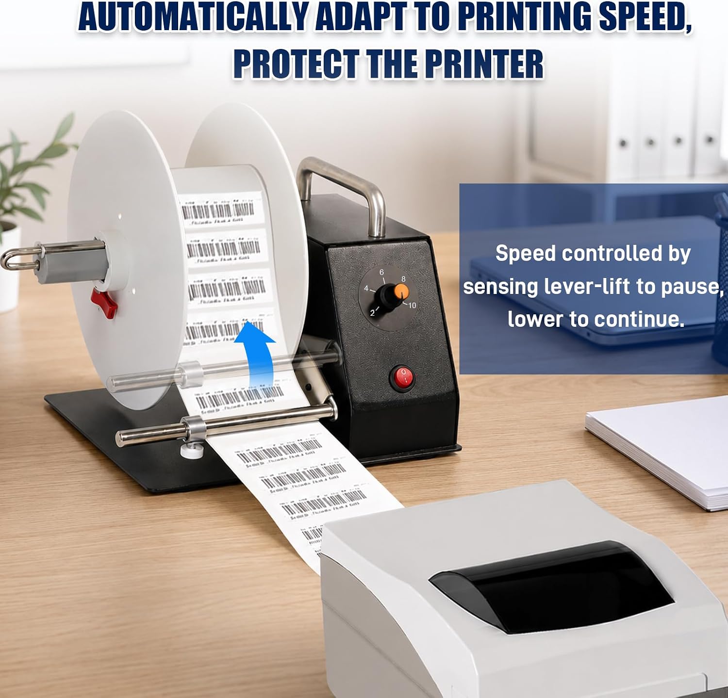 Automatic Label Rewinder Machine, Label Roll Rewinder Supports Corefree/1"/1.5"/3" Core, Max 4.33" Width, Speed Adjustable Auto-sync with Printer, 100‑240V Industrial & Commercial Use