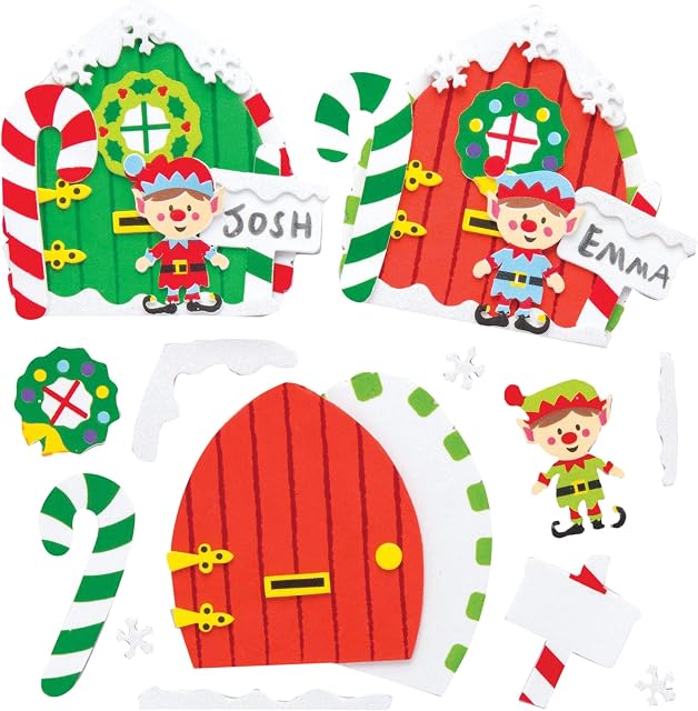 Baker Ross AR738 Elf Door Kits (Pack of 4) for Kids Christmas Crafts and Decorations, Assorted