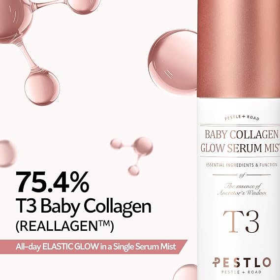 PESTLO Glass Skin Duo: T3 Baby Collagen Mist + Glow Mask Set Elasticity Boosting & Hydrating Vegan Collagen Care for Dewy, Firm Skin