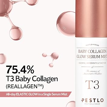 PESTLO Glass Skin Duo: T3 Baby Collagen Mist + Glow Mask Set Elasticity Boosting & Hydrating Vegan Collagen Care for Dewy, Firm Skin