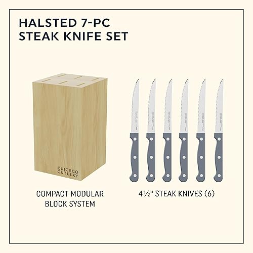Miniatura 2 de Chicago Cutlery Halsted - Juego de cuchillos para carne y bloque de madera, asas ergonómicas y juego de cubiertos de chef profesional de acero