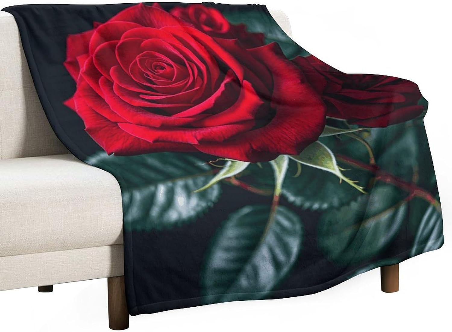 Ultra Soft Flannel Throw Blanket - Red Rose Black Background Lightweight Warm Fuzzy Blanket for Couch Bed Chair, All Season Cozy Plush Blanket for Adults, 40"x50" Christmas Holiday Home Decor