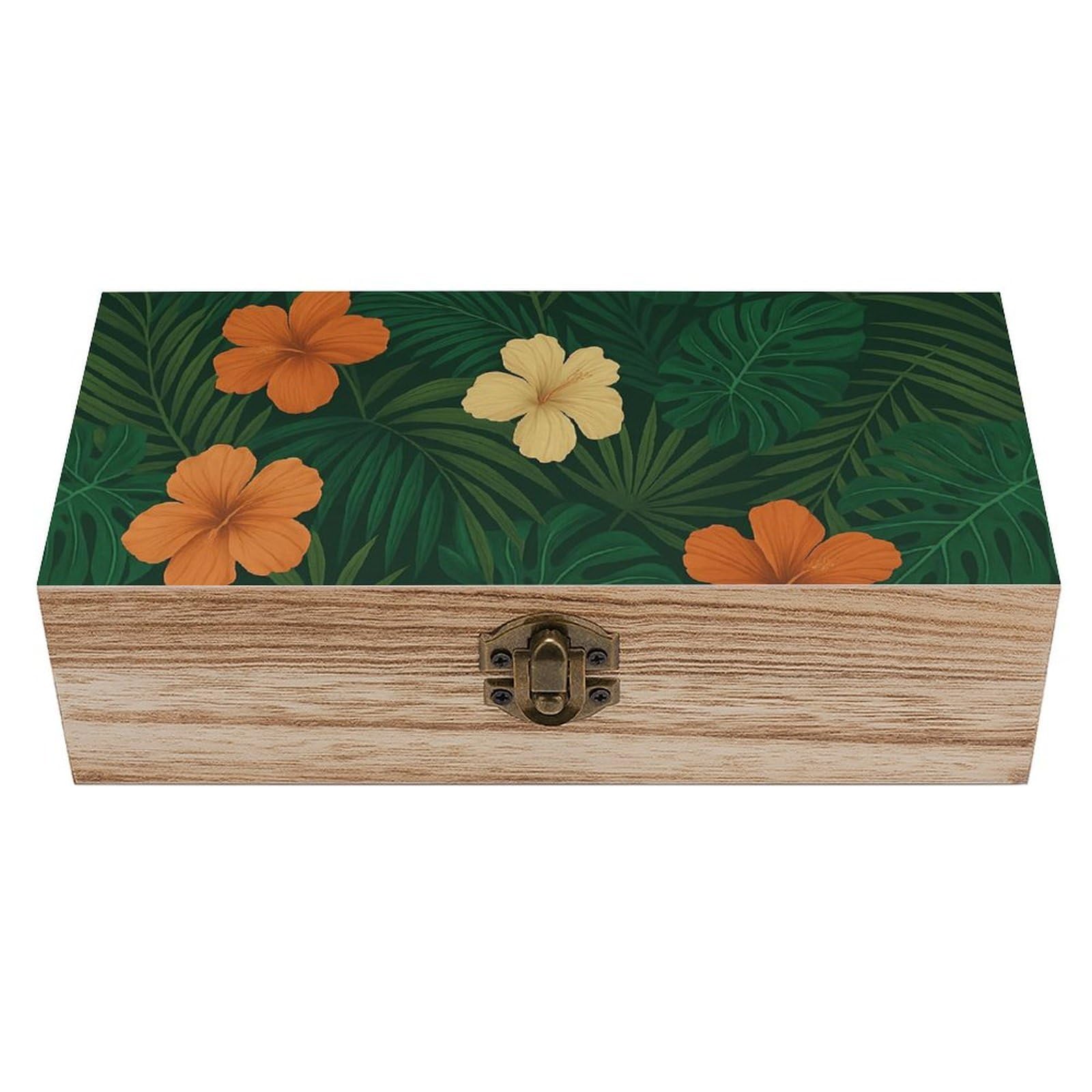 SMAZDFXX Vintage Tropical Flower And Leaf Wooden Storage Box Multipurpose Decorative Box for Jewelry Photo Home Decor