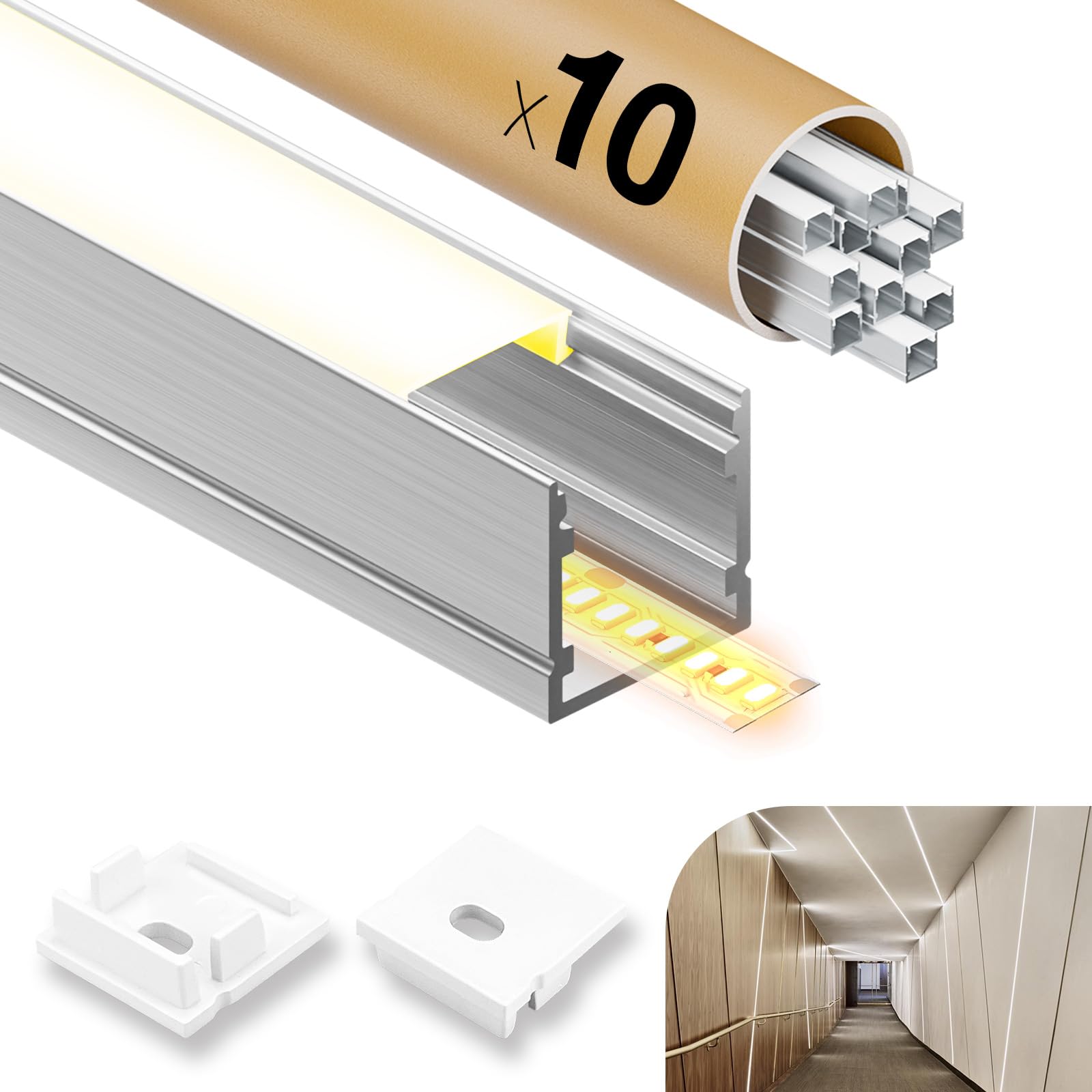 10× Profili per Strisce LED da 2 M in Alluminio （Totale 20 M）， Canalina led con Copertura Opaca, Compatibile con Strisce led di Larghezza Inferiore o Uguale a 15 MM - 20 x 20 MM (SL12, 10*2M=20M)
