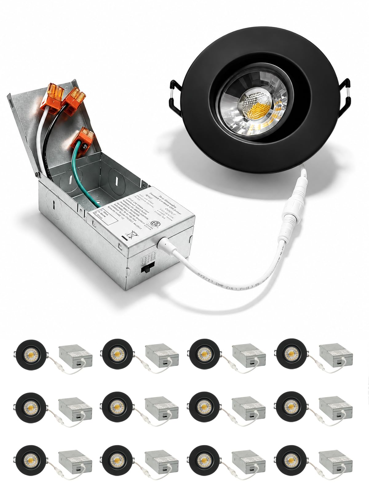3 Inch LED Recessed Light,Adjustable Canless Downlight,Black 12P