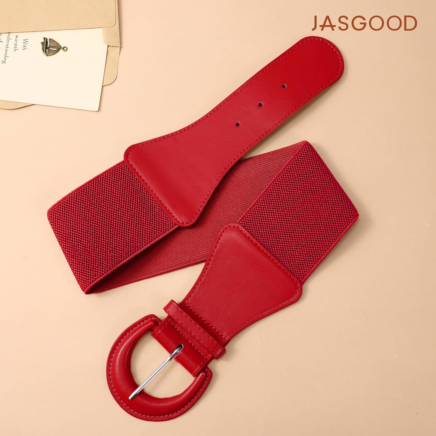JASGOOD Women Retro Wide Elastic Belt Stretchy Waist Belt, Vintage Chunky Buckle Belts for Dress