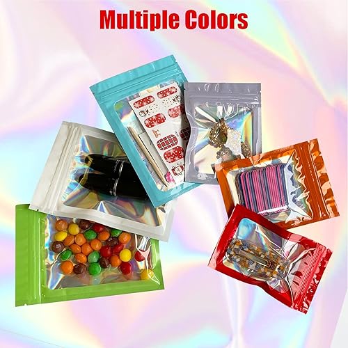 Miniatura 6 de Paquete de 50 bolsas resellables para pequeñas empresas, pequeñas bolsas de Mylar con ventana frontal, bolsas de Mylar a prueba de olores para