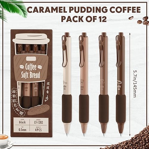 Miniatura 2 de 12 bolígrafos retráctiles de tinta de secado rápido, cómodos bolígrafos de café de escritura de 0.020 in de punta fina, tinta negra, bolígrafos