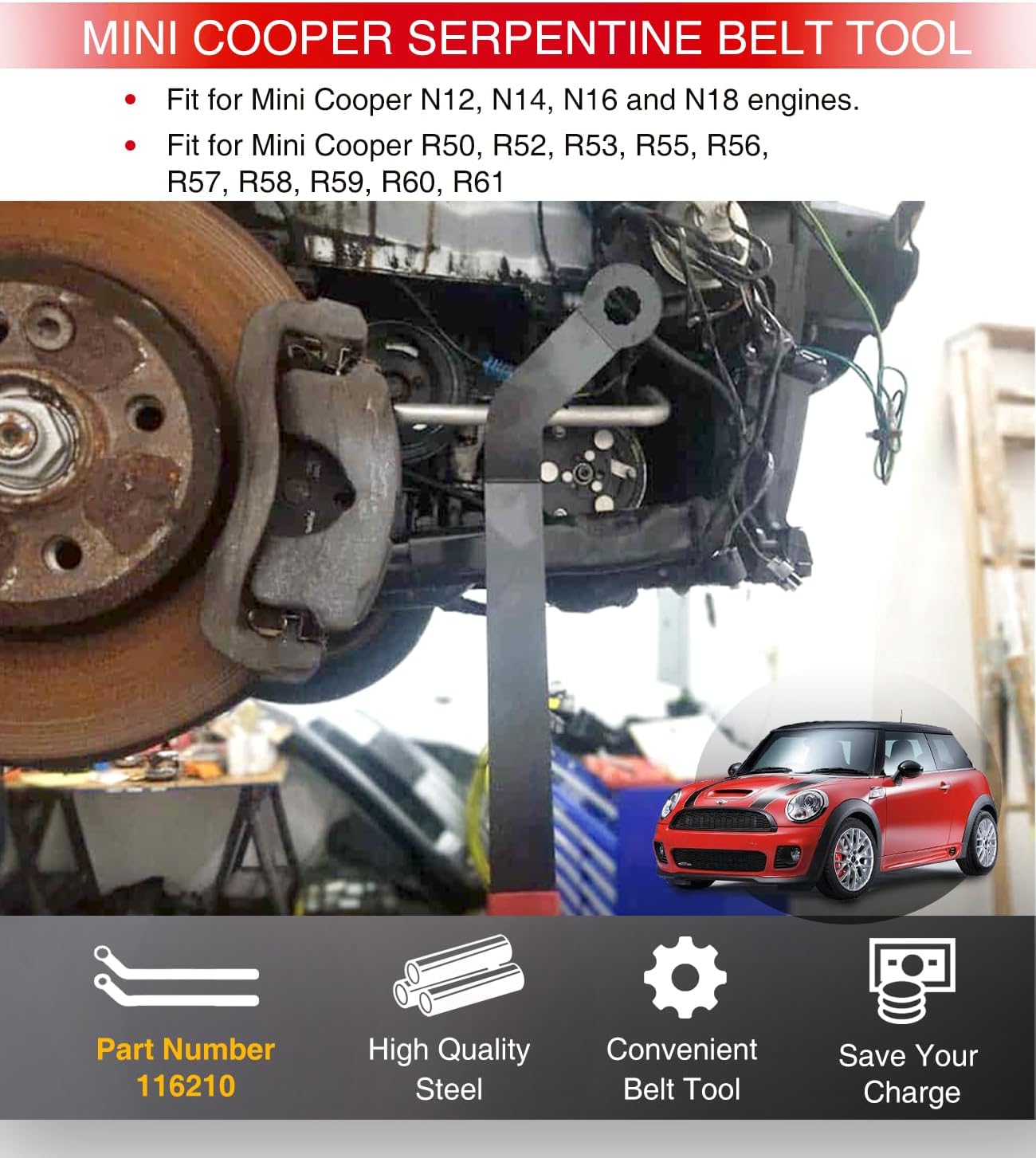 2 Pack 1016 Serpentine Belt Tensioner Wrench Tool Set for All 2007+ Mini Cooper with N12, N14, N16, N18 Engines