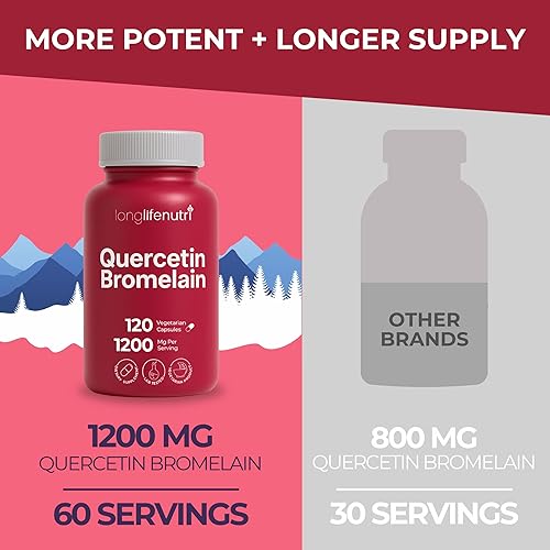 Miniatura 3 de LongLifeNutri Quercetina 500 mg con bromelina 100 mg 120 cápsulas vegetarianas Suplemento antioxidante natural Complejo de alivio Dihidrato