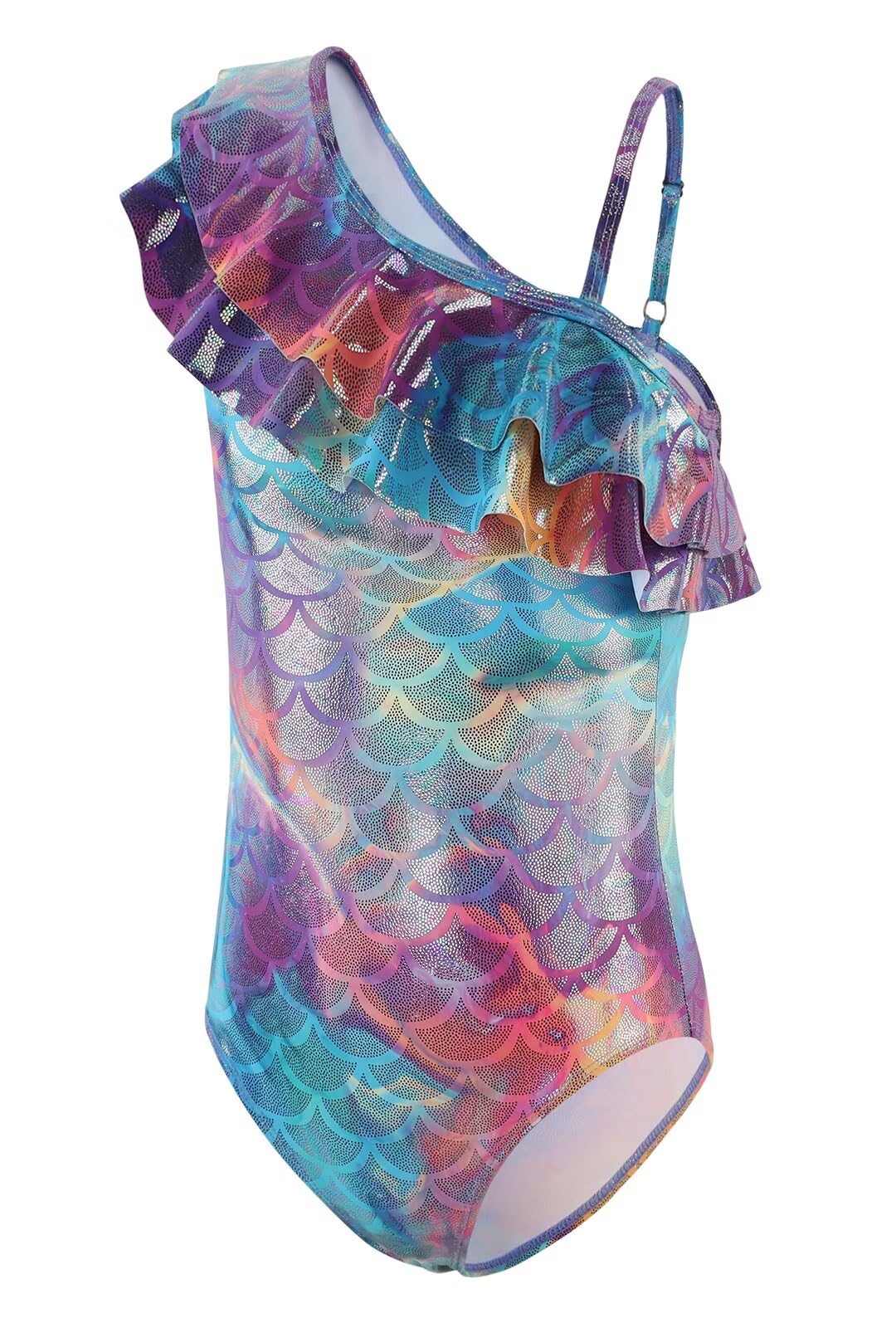 Aisyee Badeanzug Mädchen Kinder Einteiliger Bademode Teen 92 164/3-16 Jahre | Ein-Schulter-Design, Rüschen, Blumenprint, UV-Schutz UPF 50+, schnell trocknend, bequem, langlebig, für Strand, Pool & Urlaub