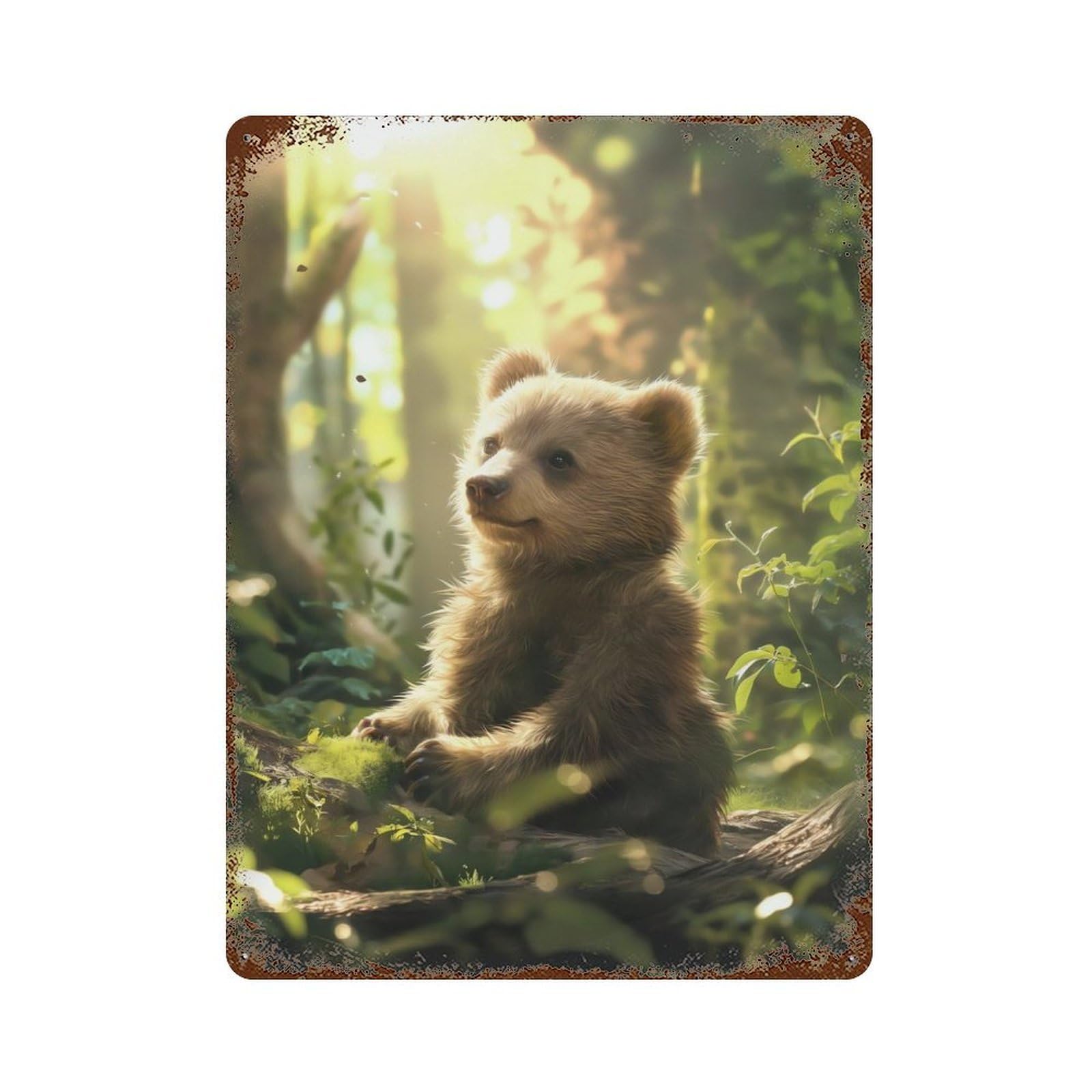 Garage Style Bear Cubs Play Rustic Tin Plaque 15.7"x11.8", Classic Wall Plaque for Bar And Workshop