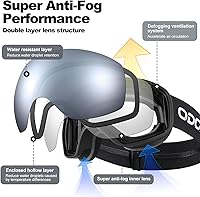 Vista 4 de Odoland Gafas de esquí – Antivaho OTG protección UV gafas de nieve y snowboard para hombres, mujeres, adultos, jóvenes, esquí, snowboard