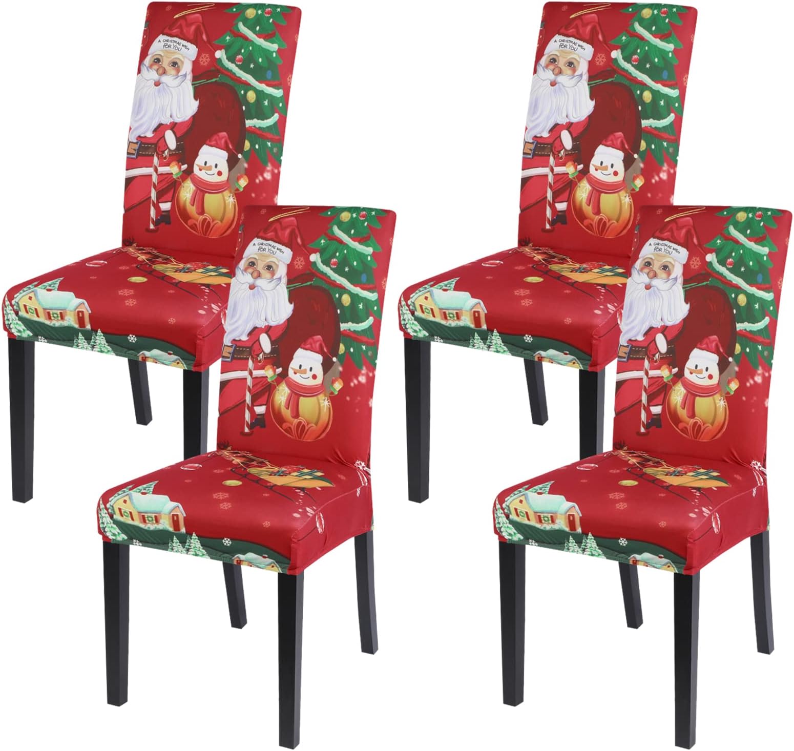 NIBESSER Christmas Dining Room Chair Covers Set of 4, Xmas Chair Slipcovers Stretch Spandex Removable Kitchen Chair Slipcover Elastic Parsons Chair Protector Slipcover for Hotel, Ceremony(Red/Green)