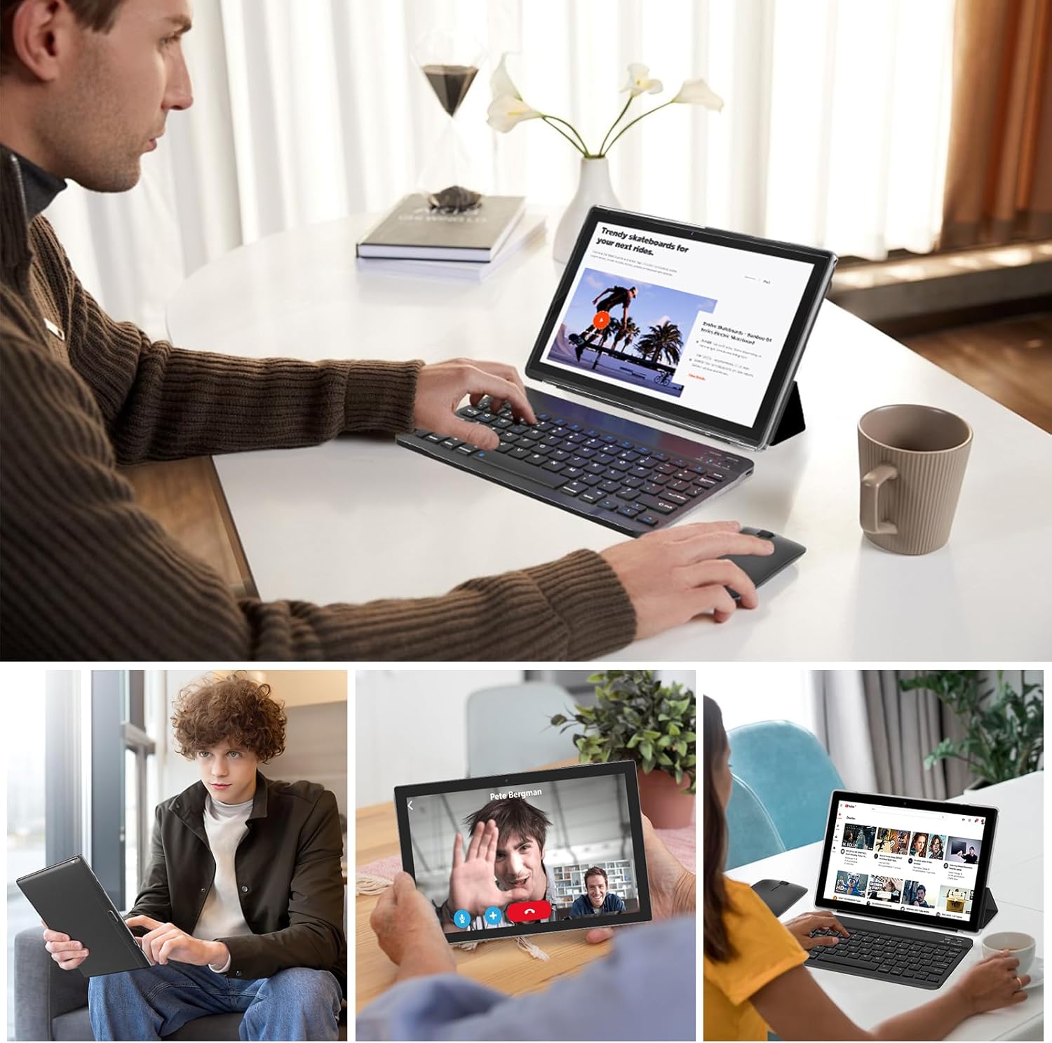 Diagram illustrating the 6000mAh battery capacity of the PEICHENG Tablet and its long-lasting performance.