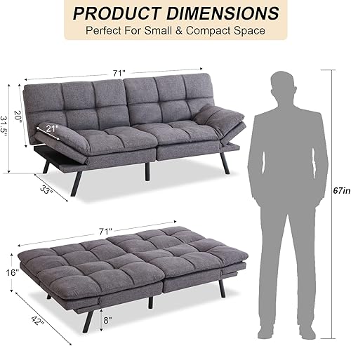 Miniatura 66 de Opoiar Cama con espuma viscoelástica, sofá futón convertible con reposabrazos ajustables, juegos de sofás multifuncionales para apartamento, Gris