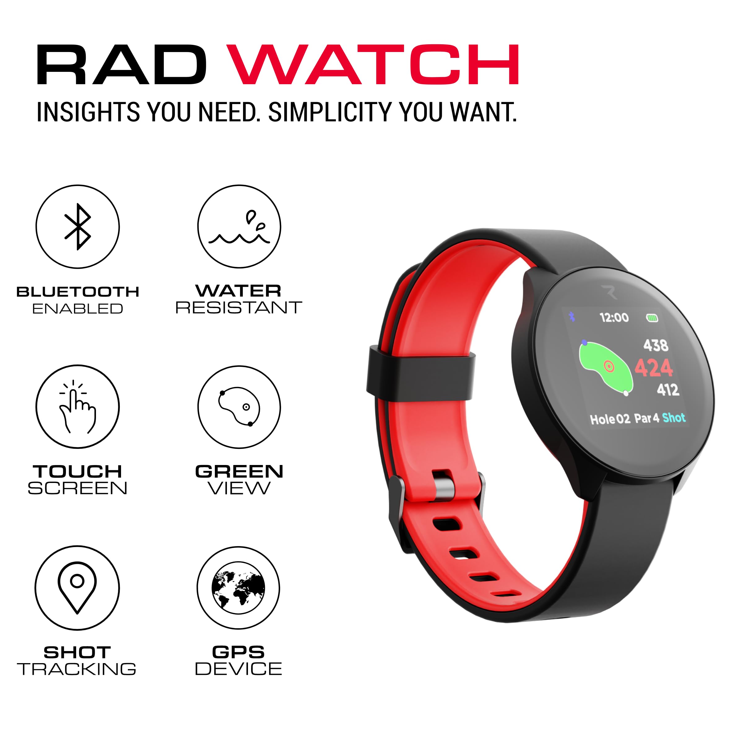 Watch2 - Reloj GPS de golf con pantalla táctil, más de 42,000 campos, posicionamiento de pines, distancias de peligro FCB, rastreador de tiros, rastreador de puntuación, visión verde, IPX7 impermeable