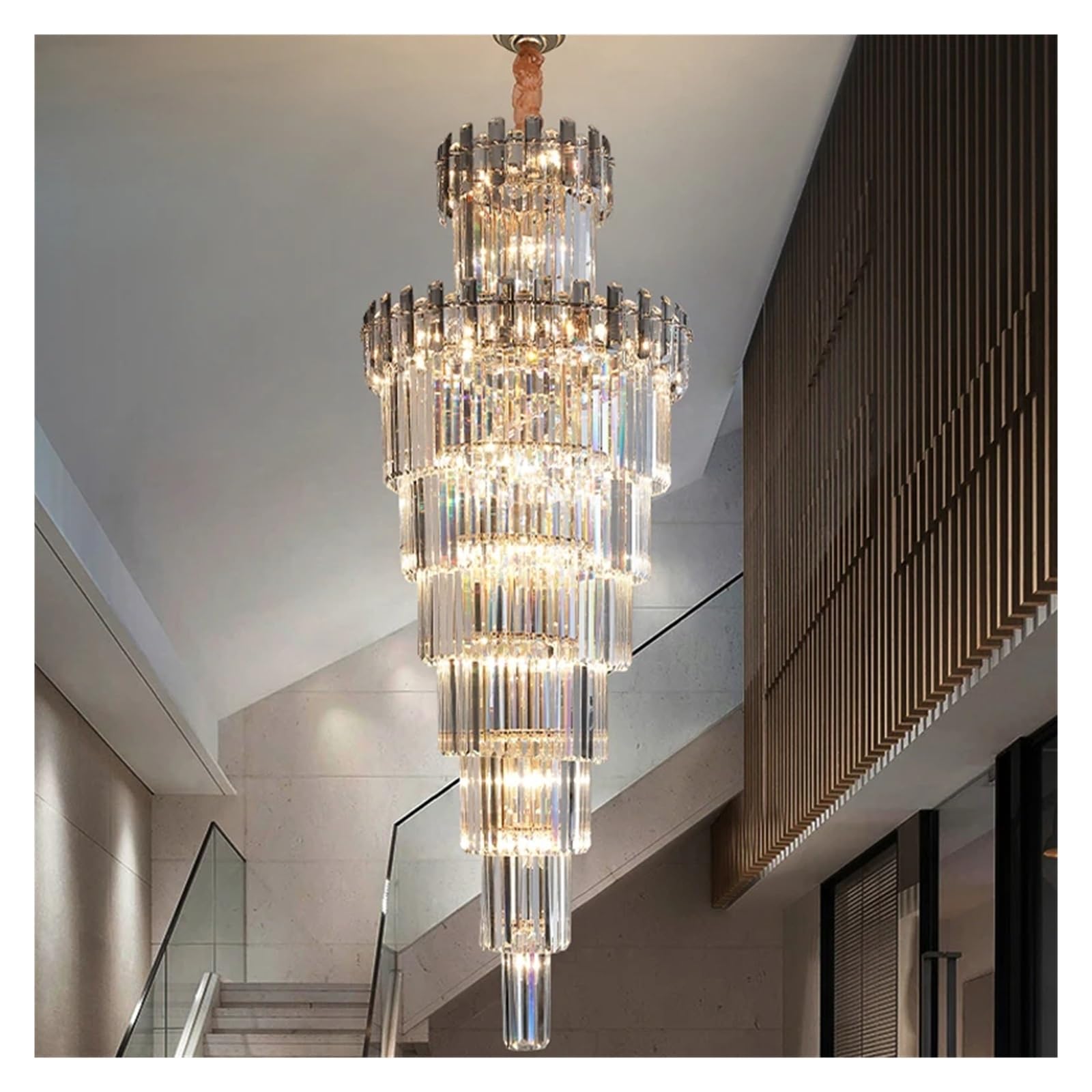 PCXEHUYP Duplex Large Chandelier Luxury Crystal Villa Living Room Hollow Hall Rotating Staircase Chandelier,Pendant Light