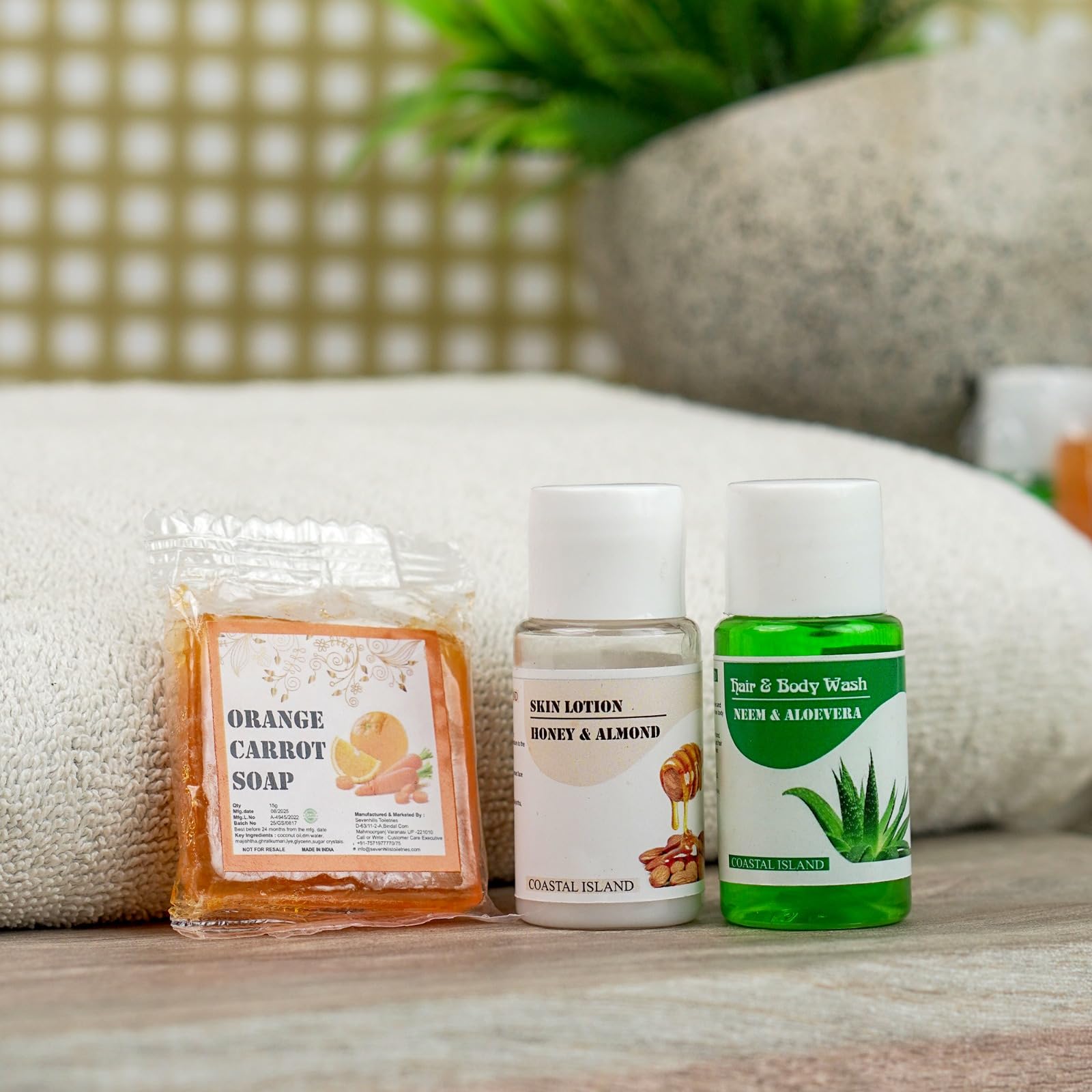 60 Sets Guest Amenity Kit – 3-in-1 Pack (Soap 15g + Hair & Body Wash 20ml + Skin Moisturizer 20ml) – Shrink Wrapped – Ideal for Hotels,Travel, Airbnb, Hospitals