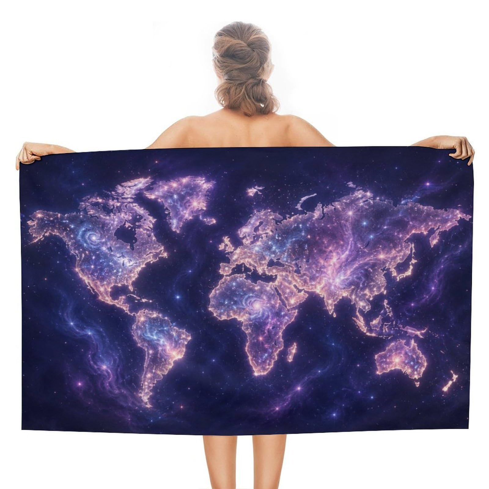 Anceky Galaxy World Map Oversized Beach Towel Quick Dry Sand Free Microfiber Travel Towel Lightweight Multi Purpose Beach Blanket Pool Gym Bath Towel 51x31 in