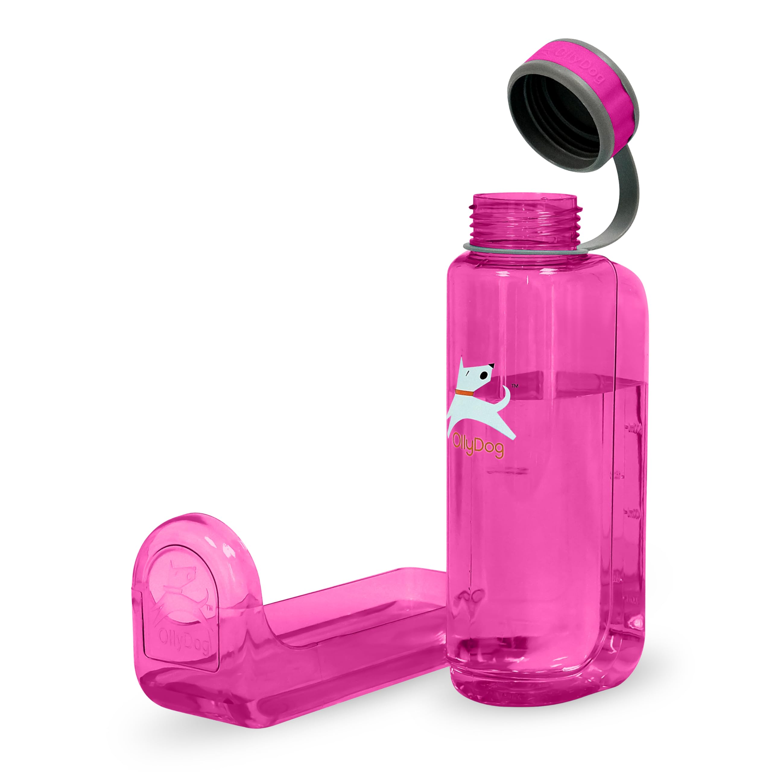 OllyDog OllyBottle Tritan-Wasserflasche für Hunde mit abnehmbarem Napf | BPA-freier, auslaufsicherer Haustierspender | Wandern, Reisen (1 l, Hot Pink)