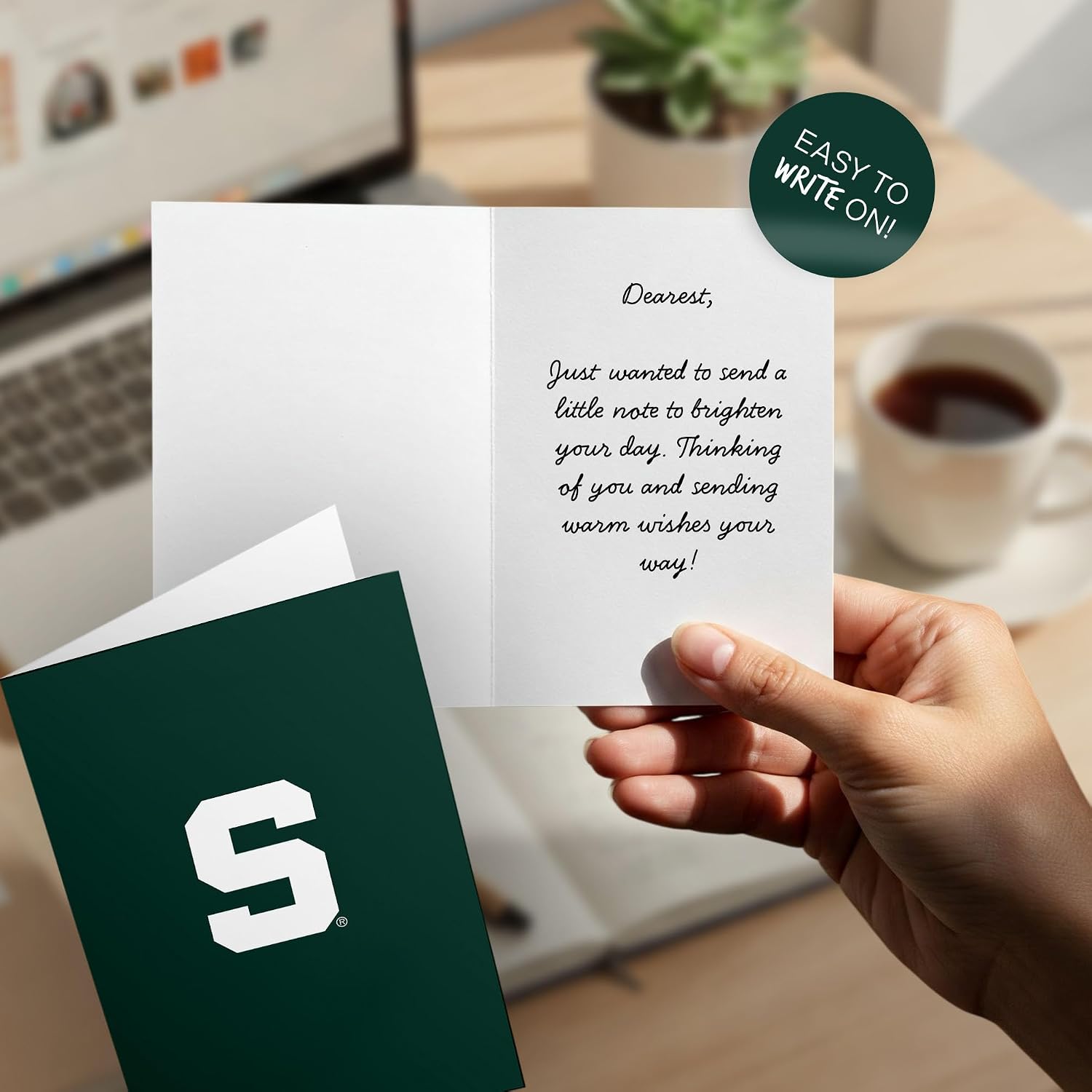 Desert Cactus Michigan State University 5x7 Inch Greeting Card Spartans MSU Single Folded Cardstock with Envelope Party Celebration (Design C - Blank)