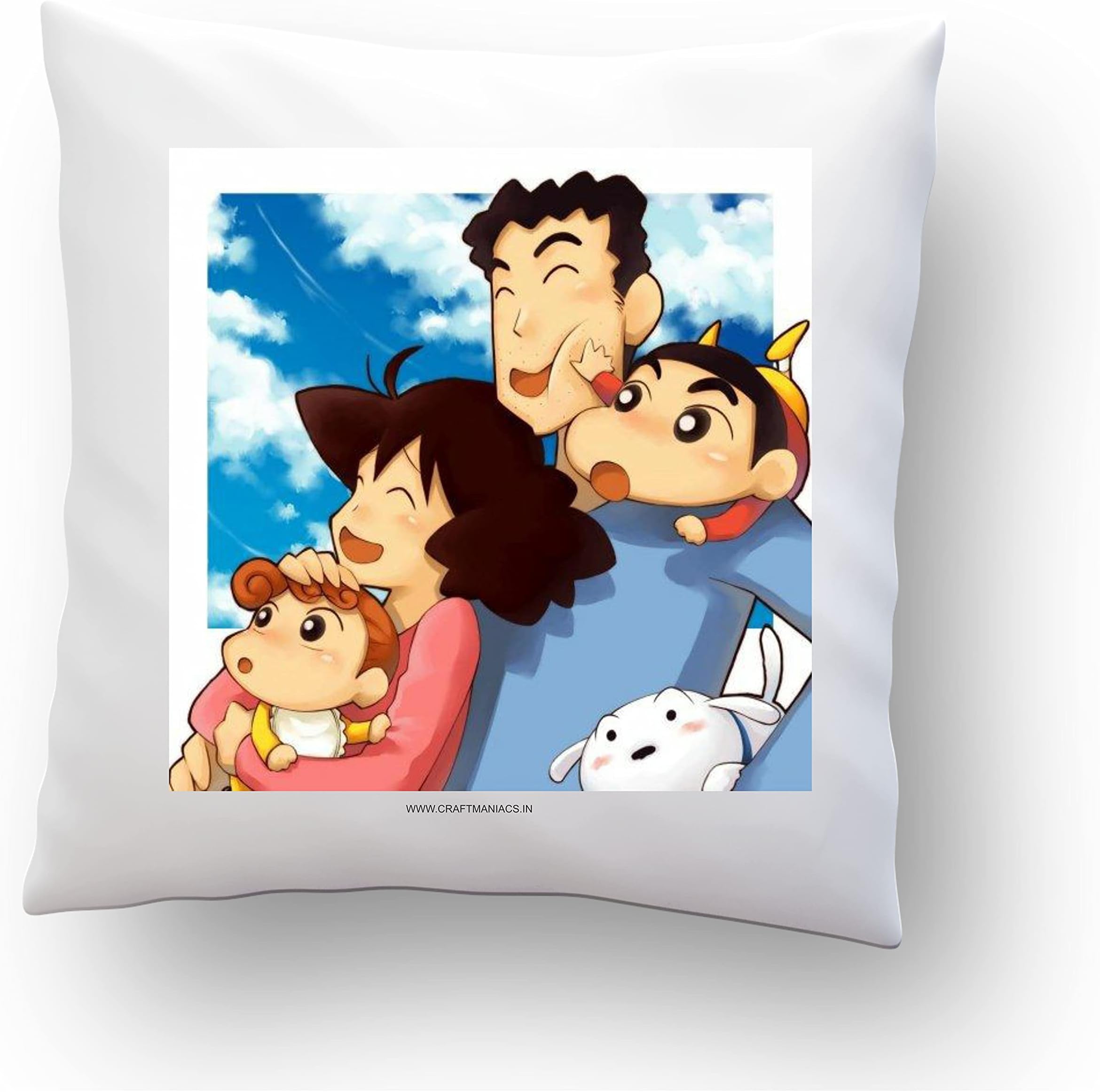 CRAFT MANIACS Shinchan NOHARA Family ON Vacation 16 * 16 INCHES Pillow with Filler | Merch for SHIN CHAN Lovers