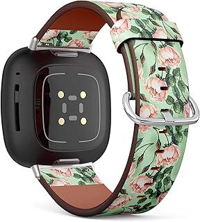 CJBROES Replacement Leather Watch Band, Compatible with Fitbit Versa 3 and Fitbit Sense of Wristband Bracelet Accessory - Watercolor Roses Hand