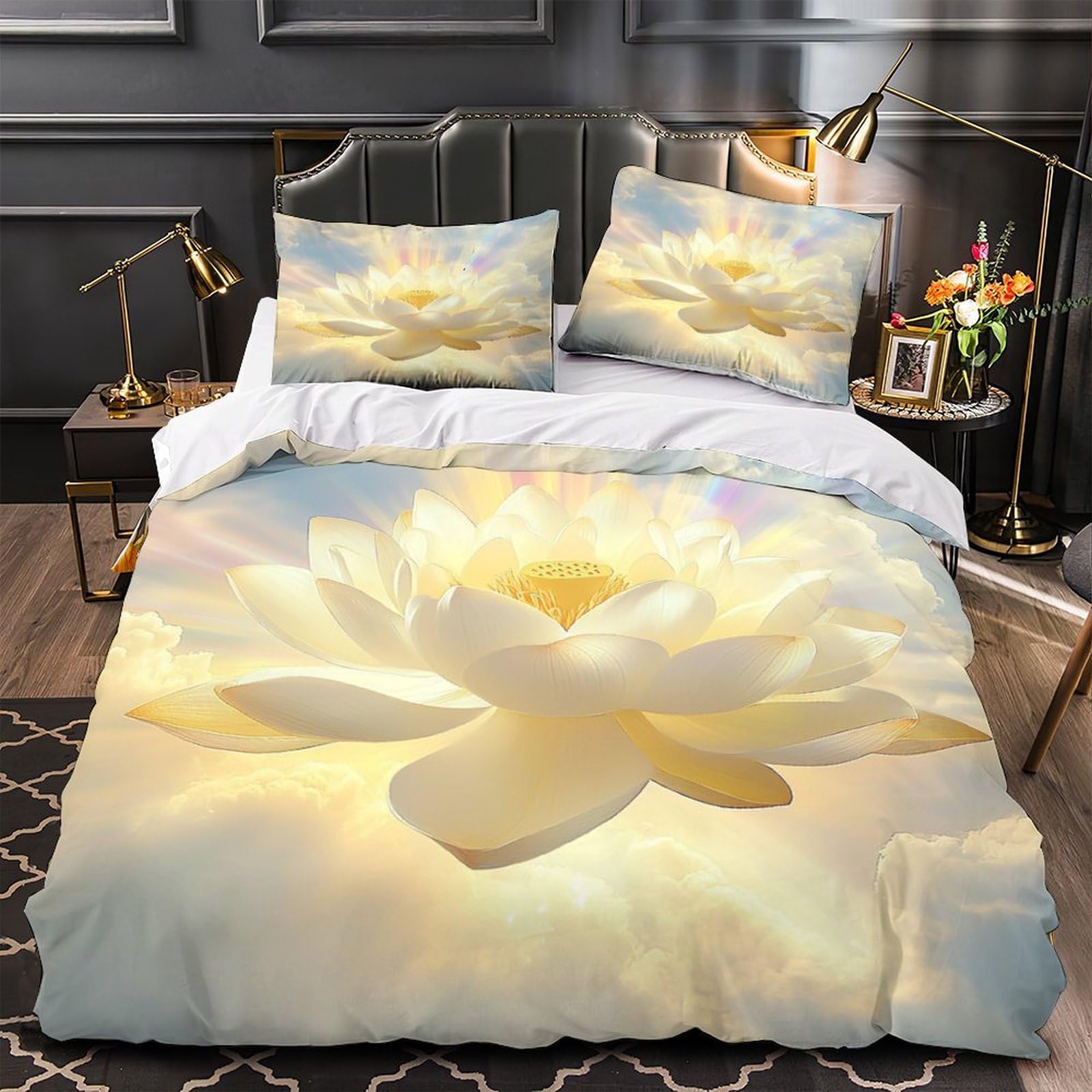 Housse de couette 3D lotus sacré drap de couette microfibre 200x200 adultes
