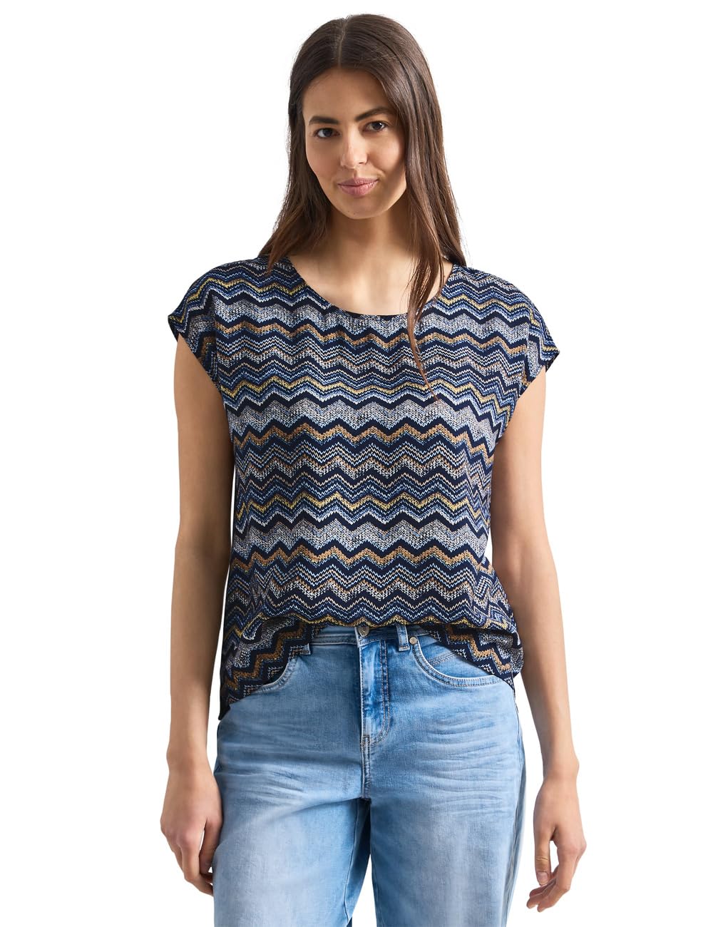 Street One Women's 3412823 Dropped Shoulder Blouse Shirt with Crew Neck (Pack of 1), Frozen Wave, 16