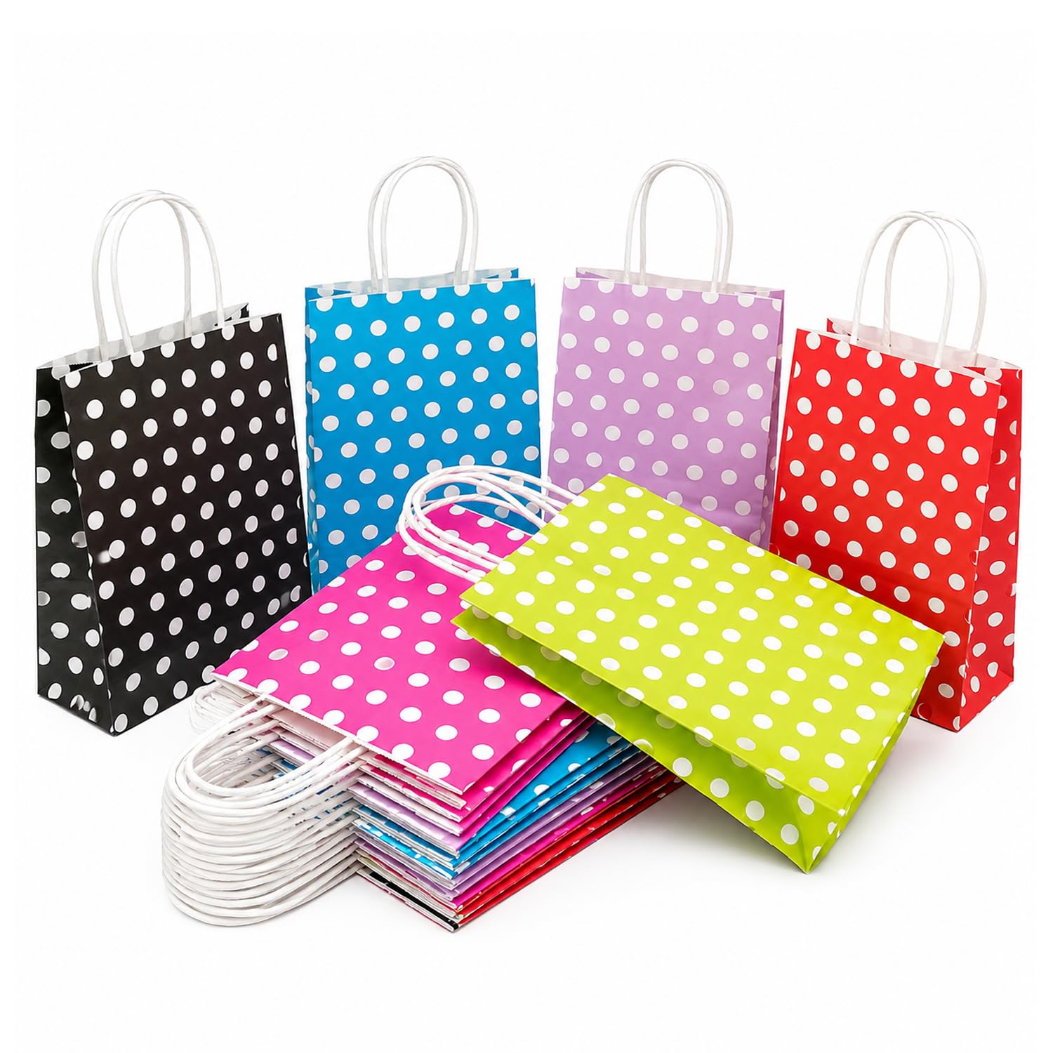 Aakriti Polka Dot Paper Gift Bags with Handles Pack of 25 | 10x8x3 Inch 120 GSM Food Grade Bags for Birthday, Wedding, Return Gifts & Shopping | Assorted Colors-image-4