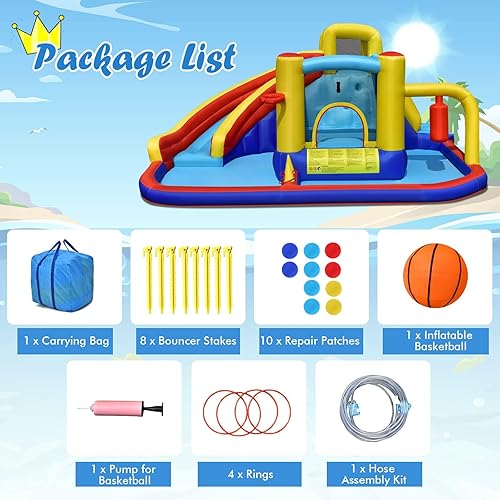 Miniatura 4 de BOUNTECH Castillo inflable para tobogán acuático, castillo de salto de parque acuático 6 en 1 para niños con 2 piscinas de salpicaduras, anillo de