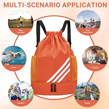 Drawstring Bags, Large Waterproof Sports Backpack for Kids, Orange