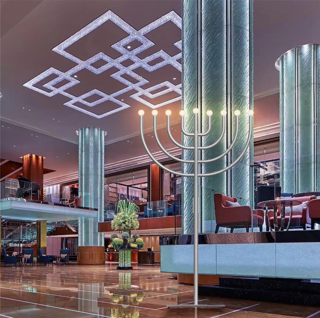 Zion Judaica Indoor/Outdoor Electric Menorah Traditional Heritage Collection with LED Bulbs 9' Tall All Parts Included