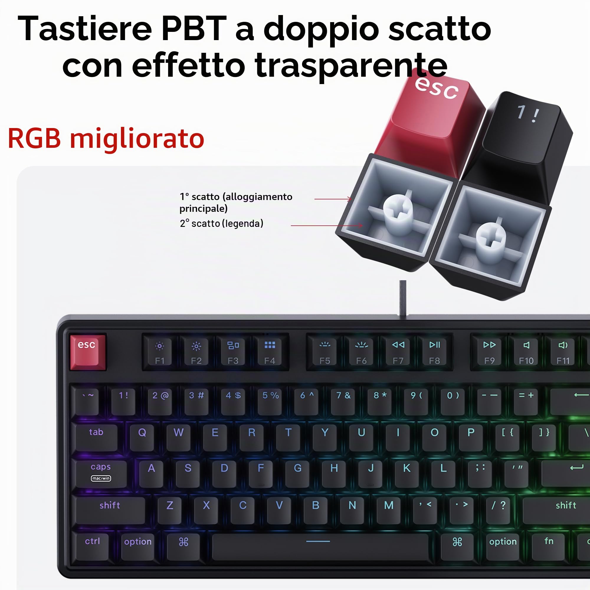 Keychron C3 Pro TKL - Tastiera meccanica cablata all'80%, frequenza di polling 8K, programmabile QMK/VIA, sostituibile a caldo, tasti retroilluminati RGB, switch Super Banana, per Windows/Mac