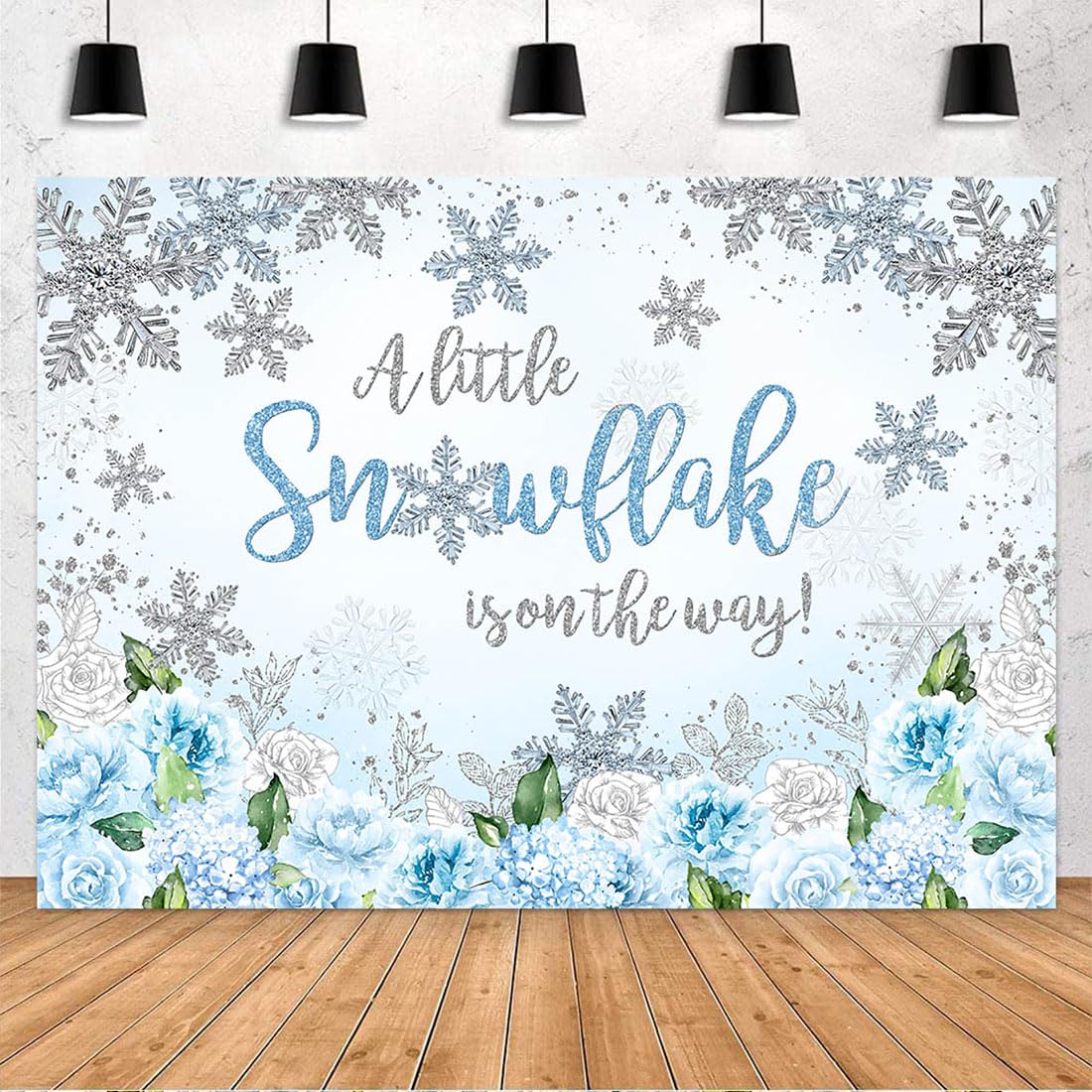 Baby It's Cold Outside Backdrop - 8x6ft Winter Baby Shower Photo Background Blue