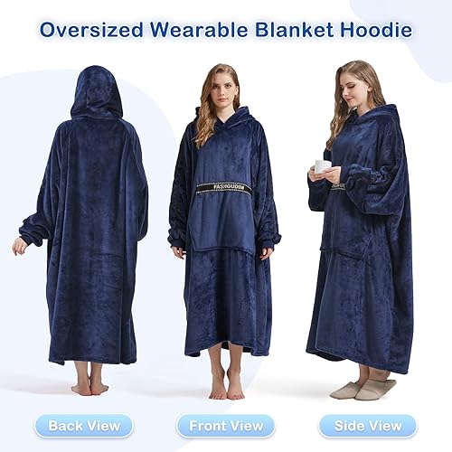 Miniatura 10 de FashGudim Manta de gran tamaño con capucha de 14.11 oz para adultos, manta con capucha, regalos para mamá, esposa, mujeres y niñas, Gris